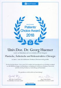 Docfinder Patient's Choice Award 2018 Dr. Huemer Plastische, ästhetische und rekonstruktive Chirurgie